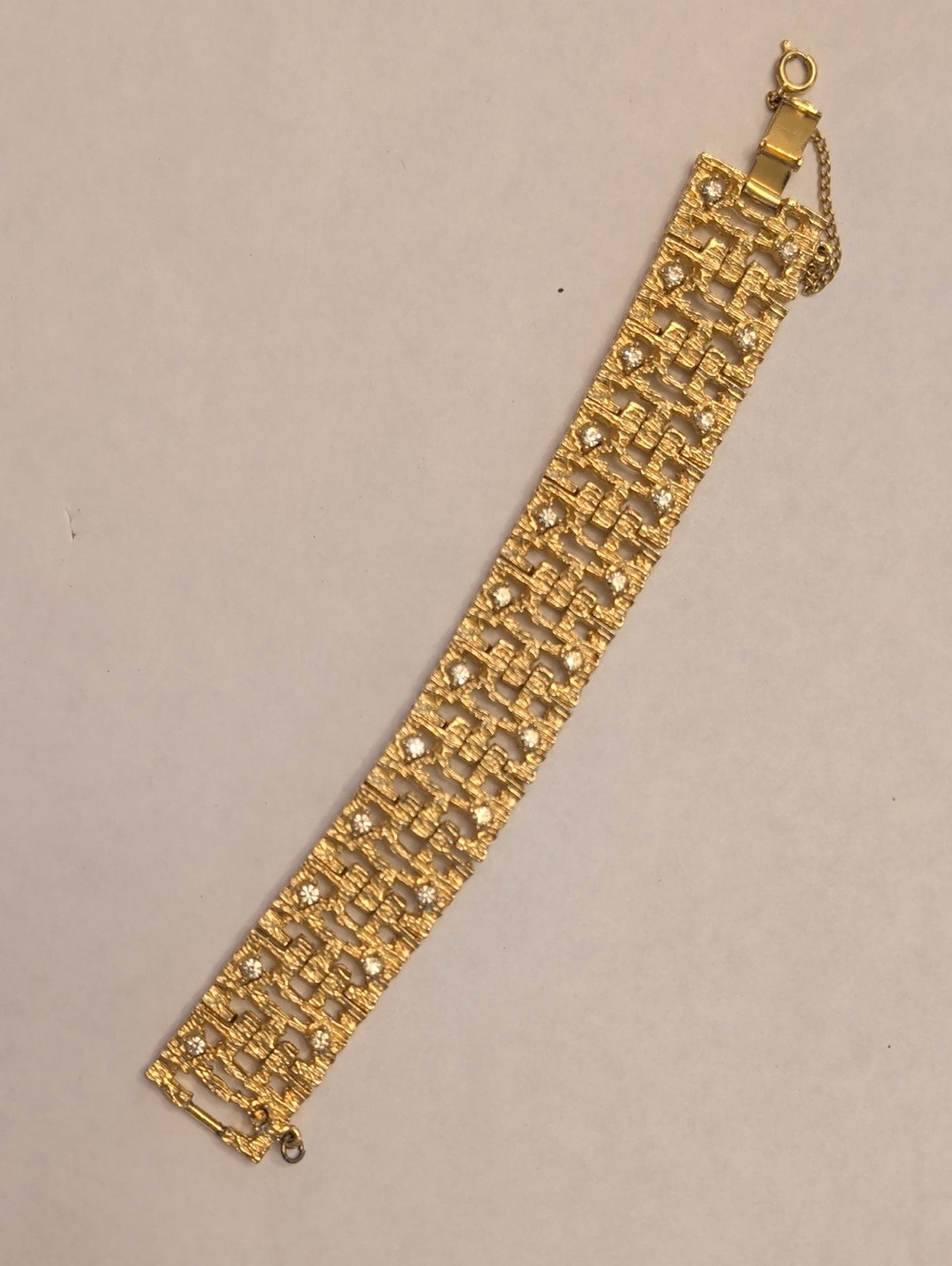 Vintage Gold-Tone Wide Crystal Bracelet